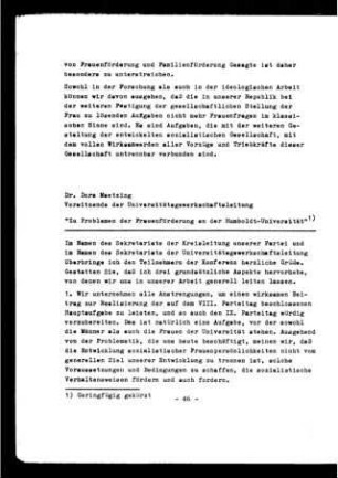 Zu Problemen der Frauenförderung an der Humboldt-Universität