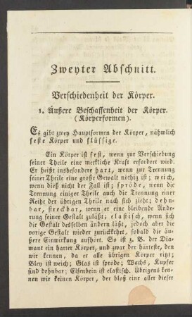 Zweyter Abschnitt. Verschiedenheit der Körper.
