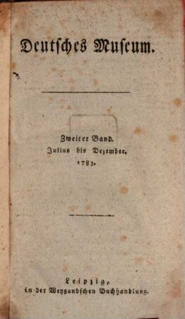 Deutsches Museum : auf das Jahr .... 1783,2