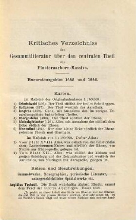 Kritisches Verzeichnis der Gesammtliteratur [!] über die Berner Alpen : speciell über den centralen Theil des Finsteraarhorn-Massivs