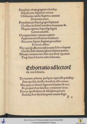 Exhortatio ad lectorem de vita solitaria
