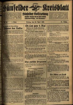 Erste Ausgabe vom Freitag, den 24. April 1936.