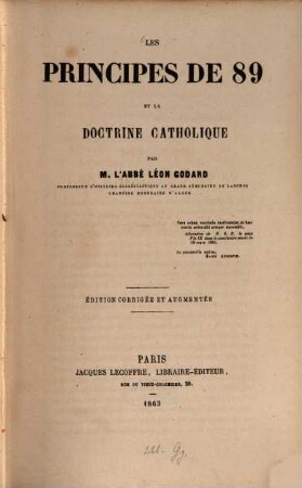 Les Principes de 89 et la doctrine catholique