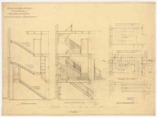 Landhaus Dr. Heinrich Braun, Berlin-Grunewald: Treppenhaus: Grundrisse und Schnitte 1:25