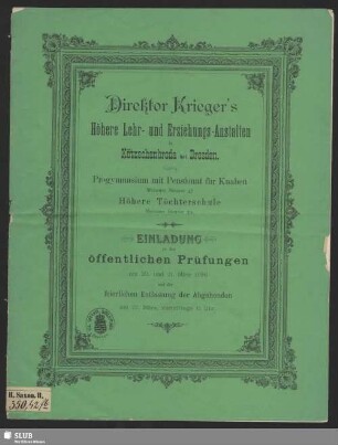 1895/96: Einladung zu den öffentlichen Prüfungen am ... und der feierlichen Entlassung der Abgehenden am ...