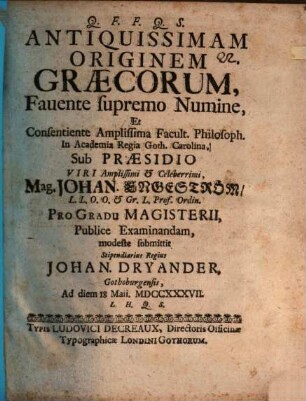 Antiquissimam originem Graecorum