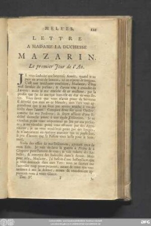 Lettre A Madame La Duchesse Mazarin. Le premier Jour de l'An.