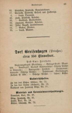 Dorf Greifenhagen (Preußen) circa 350 Einwohner