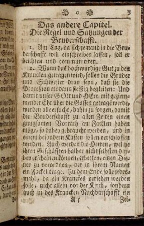 Das andere Capitel. Die Regel und Satzungen der Bruderschafft.