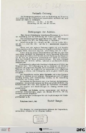 Verkaufs-Ordnung – Bedingungen der Auktion