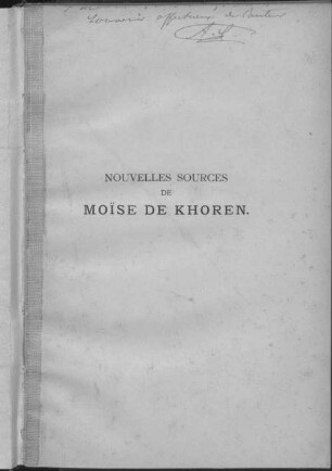 Supplement: Nouvelles sources de Moïse de Khoren : études critiques