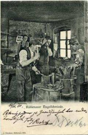 Erzgebirgische Nagelschmiede bei der Arbeit