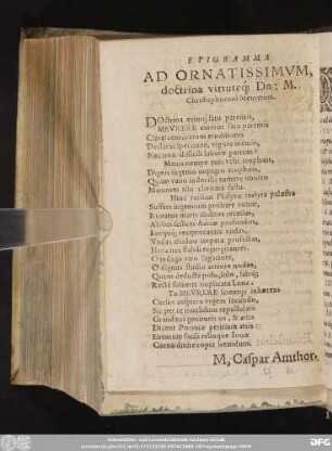 Epigramma Ad Ornatissimum, doctrina virtuteq[ue] Dn: M. Christophorum Meurerum.