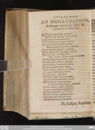 Epigramma Ad Ornatissimum, doctrina virtuteq[ue] Dn: M. Christophorum Meurerum.