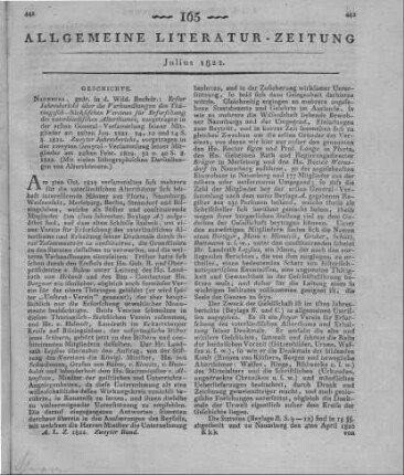 Erster Jahresbericht über die Verhandlungen des Thüringisch-Sächsischen Vereins für Erforschung des Vaterländischen Alterthums. 1821. Zweyter Jahresbericht. 1822. Naumburg: Wild 1822