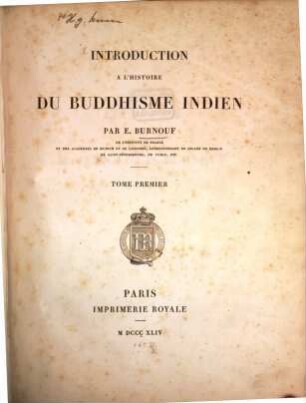 Introduction à l'Histoire du Buddisme Indien. 1