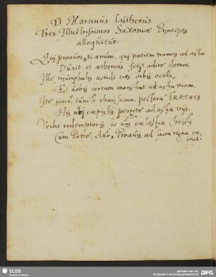 D. Martinus Lutherus Tres Illustrissimos Saxoniae Principes alloquitur.