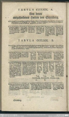 Tabula CCCLXIX. Von denen ausgestorbenen Herren von Streitberg