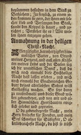 Anmahnung in der heiligen Christ-Nacht.