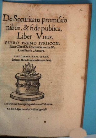 De Securitatis promissionibus, & fide publica : Liber Vnus