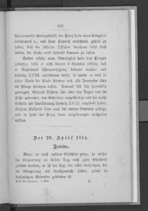 Der 29. April 1814. Friede.