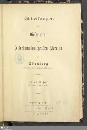 26/27.1910: Mitteilungen des Geschichts- und Altertumsforschenden Vereins zu Eisenberg im Herzogtume Sachsen-Altenburg