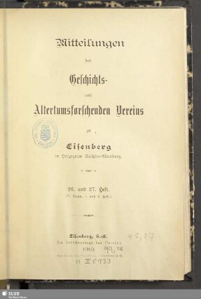 26/27.1910: Mitteilungen des Geschichts- und Altertumsforschenden Vereins zu Eisenberg im Herzogtume Sachsen-Altenburg