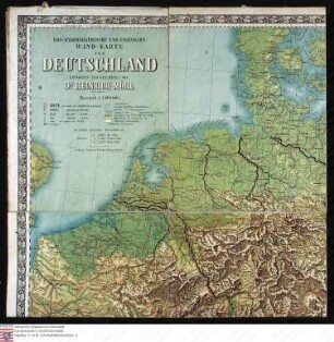 Karte von Deutschland und den angrenzenden Gebieten mit Einzeichnung der gebauten und geplanten Eisenbahnstrecken