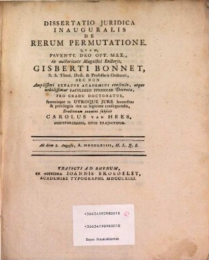 Diss. iur. inaug. de rerum permutatione