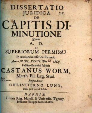 Diss. iur. de capitis diminutione