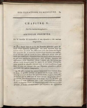 Chapitre V. Sur les racines imaginaires.
