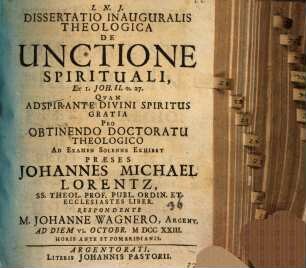 Diss. inaug. theol. de unctione spirituali