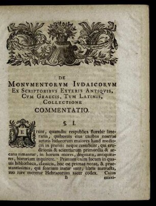 De Monumentorum Iudaicorum Ex Scriptioribus Exteris Antiquis, Cum Graecis, Tum Latinis, Collectione Commentatio.