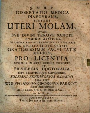 Diss. med. inaug. sistens uteri molam