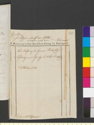 Brief von Metzler'sche Buchhandlung, J. B. an Goethe, Johann Wolfgang von
