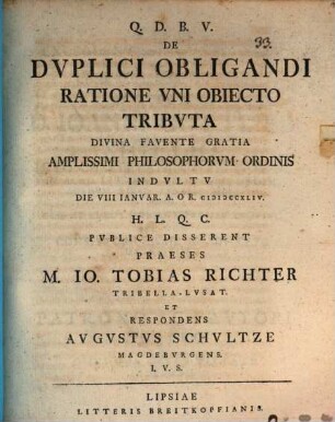 De dvplici obligandi ratione vni obiecto tribvta