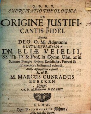 Exercitatio theol. de origine iustificantis fidei