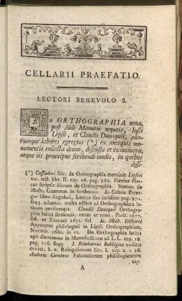 Cellarii Praefatio.