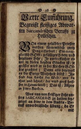 Vierte Einführung. Begreifft fleissiges Abwarten Sarcandrischen Beruffs zu Holleschau