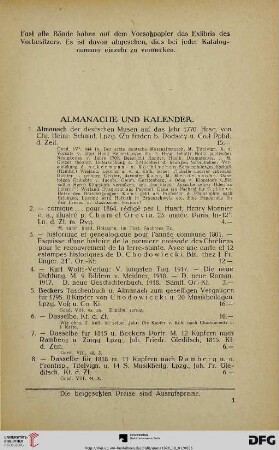 Almanache und Kalender (Nr. 1-225)