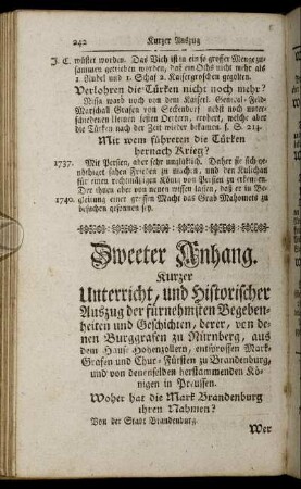 Zweeter Anhang. Kurzer Unterricht, und Historischer Auszug ...