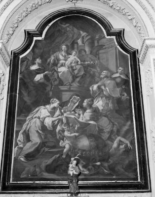 Maria übergibt dem heiligen Dominikus den Rosenkranz, heilige Katharina von Siena