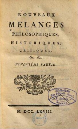 Nouveaux mélanges philosophiques, historiques, critiques, .... 5