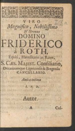 [Teil 2] Viro ... Domino Friderico a Roth ...