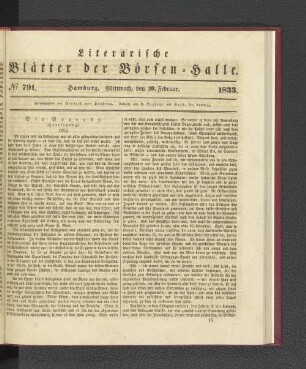 No. 791. Hamburg. Mittwoch, den 20. Februar. 1833.