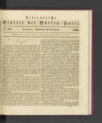 No. 791. Hamburg. Mittwoch, den 20. Februar. 1833.