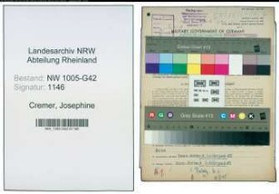 Entnazifizierung Josephine Cremer , geb. 02.10.1899 (Geschaeftsinhaberin)