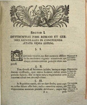 Dissertatione inavgvralis differentias ivris Romani et Germanici in concedenda venia aetatis