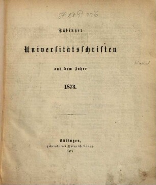 Tübinger Universitätsschriften, 1873