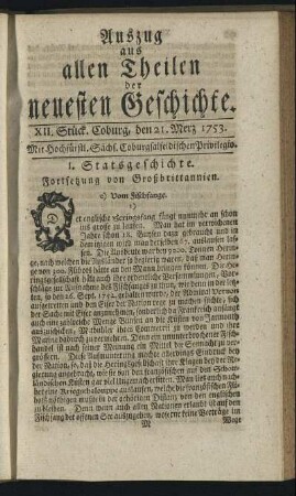 XII. Stück. Coburg, den 21. Merz. 1753.